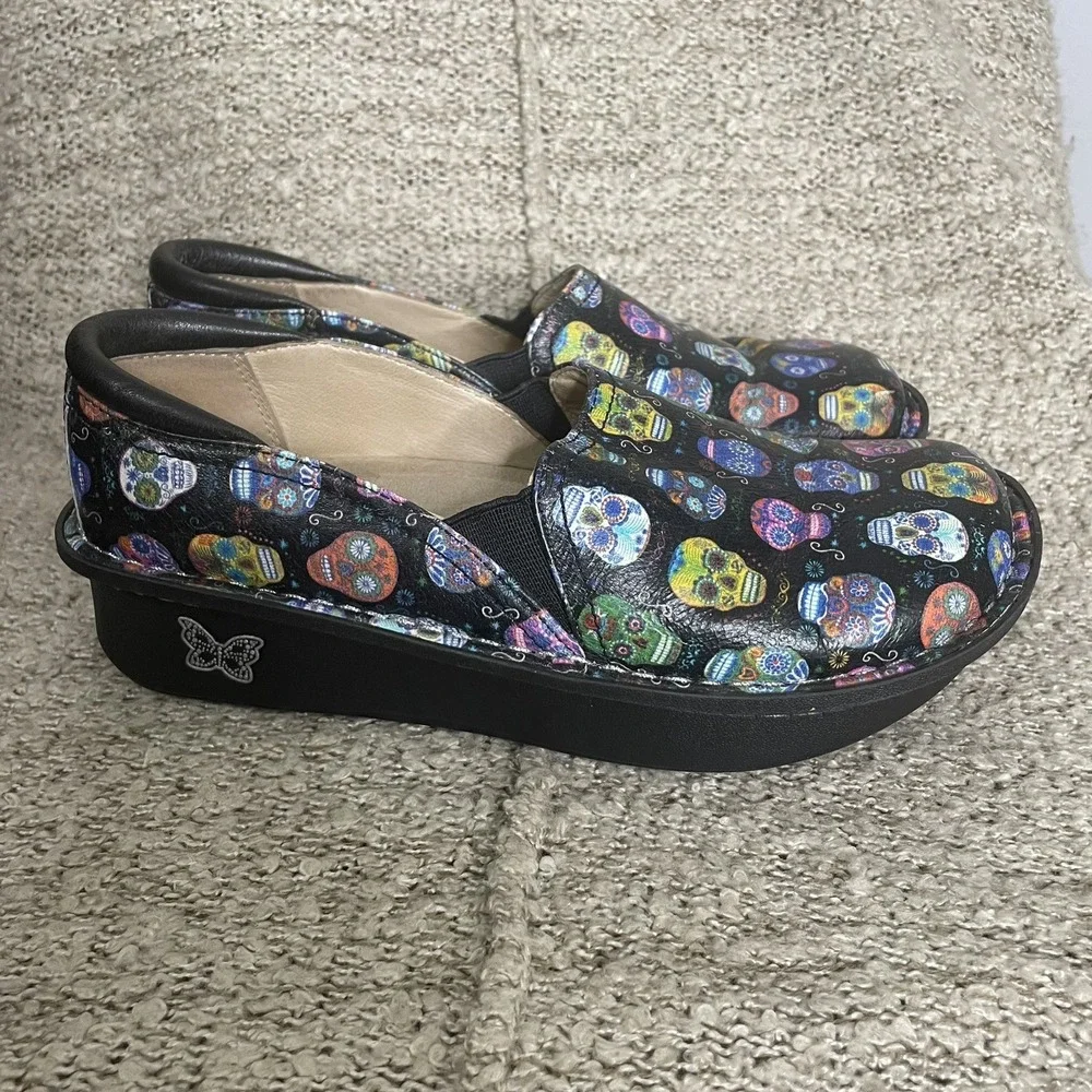 Alegria Debra Orthopedic Shoe Sugar Skulls Black Purple Blue Size 35‎